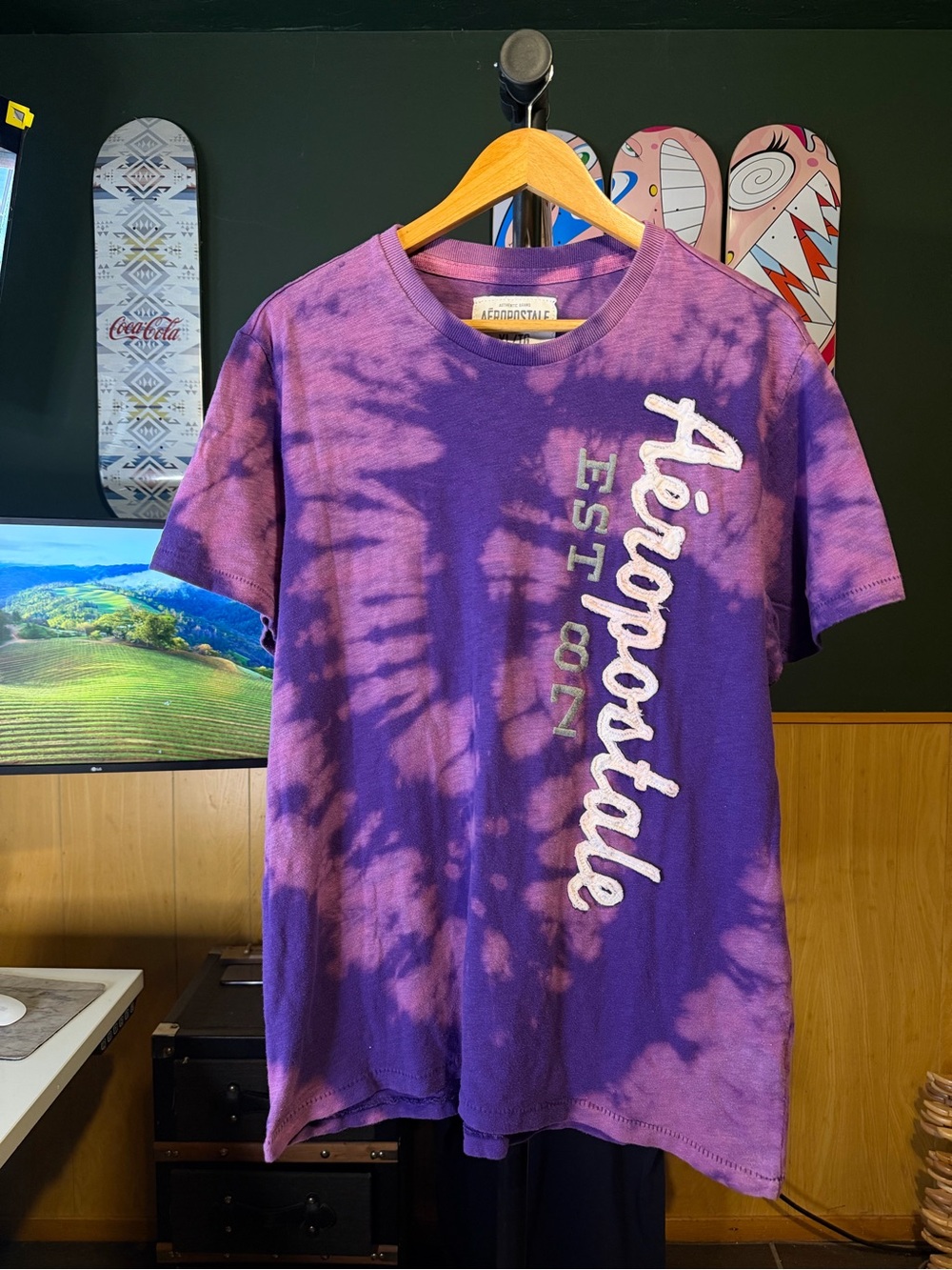 Y2K Aeropostale Est. 87 Custom Purple Bleach Tie-Dye Graphic Tee